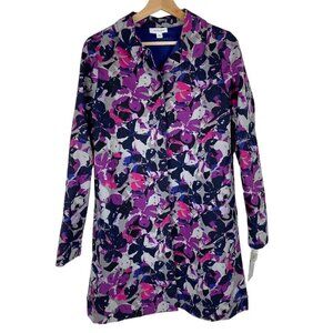 THAKOON Target Coat Floral Trench Purple Pink Canvas Mid Length